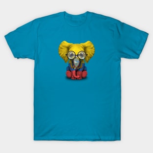 Baby Elephant with Glasses and Ecuadorian Flag T-Shirt